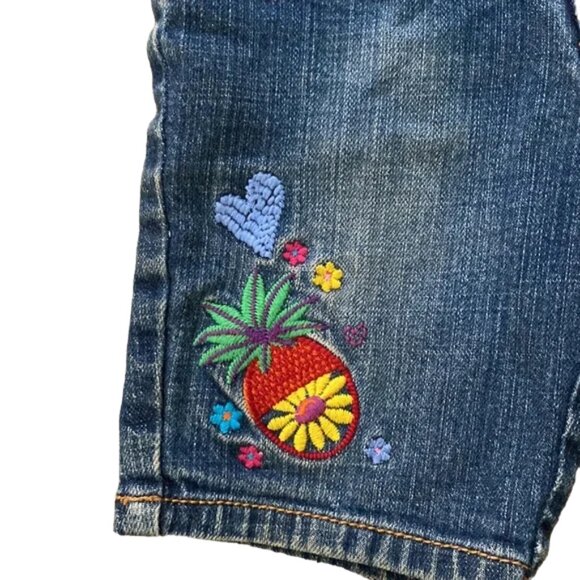1989 Place Embroidered Pineapple Floral Denim Jean Shorts size 3 Toddler - Picture 2 of 11